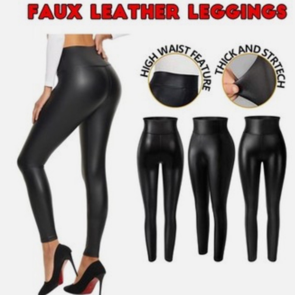 Leggings Faux Leather High Waist SZ- 8-10 Medium NWT